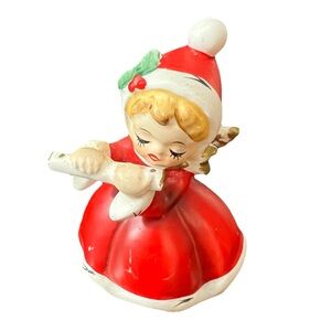 Vintage MCM Napcoware Napco Red Christmas Angel Playing Flute Figurine X-7258